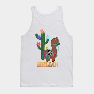 HELLO! Cute Little Brown Llama and Cactus | Cherie's Art(c)2021 Tank Top